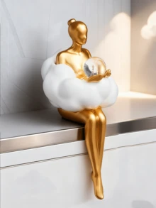 极简金色沉思女性雕像，现代书架雕塑，适合客厅装饰，树脂抽象艺术收藏品，也适合办公室和卧室书桌摆设。 - 金色 - 查看 10