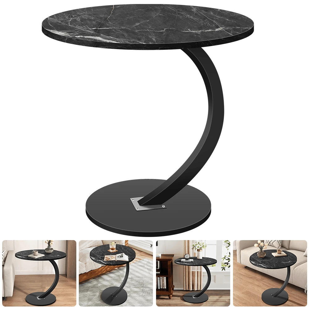 C-Shaped Sofa Side End Table Coffee Laptop Table,Lightweight Mobile Bedside Storage Rack,Living Room Bedroom - Black - View 1