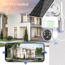 BOSSNEY 4MP High Definition Solar Powered Wireless Surveillance Camera With Infrared (PIR) Human Detection And Two-Way Intercom For Home, Outdoors And Yards. - White - View 3