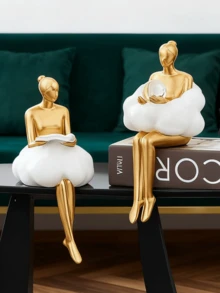 极简金色沉思女性雕像，现代书架雕塑，适合客厅装饰，树脂抽象艺术收藏品，也适合办公室和卧室书桌摆设。 - 金色 - 查看 8