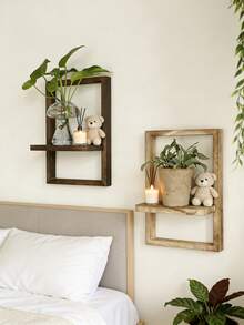 1件装木质悬浮置物架，乡村风格木质壁挂式收纳架，卧室厨房壁挂式木质展示架，卫生间上方壁挂式置物架，小型壁挂式农舍风格装饰