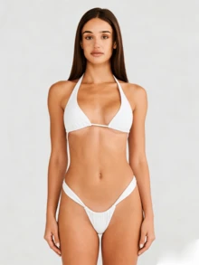 Women Two Piece Swimsuits Halter Triangle String Bikini Sets Brazilian Cheeky Thong Bathing Suit - trắng - Xem 2