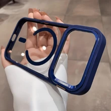 Funda de teléfono magnética premium súper protectora anti-caída, compatible con iPhone Air 17 16/15/14/13/12/11 Pro Max Plus, con soporte y protección de lente de vidrio trasero - Celeste - Ver 4