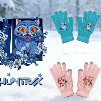 1 Set Korean Cartoon Themed Warm Knitted Gloves, Random Color Dopamine Style Gloves Suitable For Children & Teenagers, Great For Family Gatherings Or Easter Gift Exchange, Comfortable Winter Essential