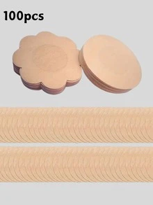 50/100片圆形一次性自粘乳贴，无纺布材质，透气隐形，适用于女士文胸及文胸配件 - 杏色 - 查看 1