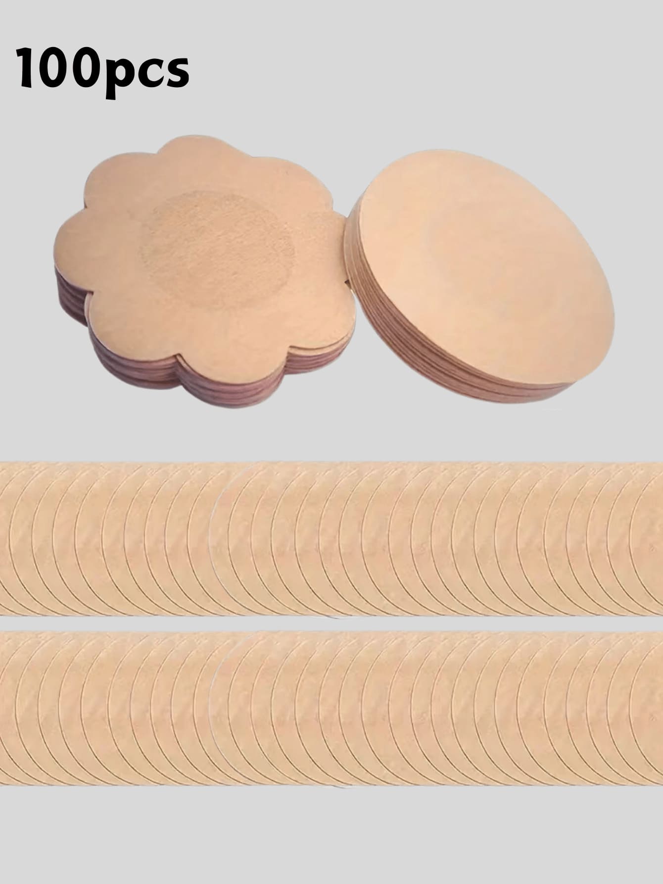 50/100片圆形一次性自粘乳贴，无纺布材质，透气隐形，适用于女士文胸及文胸配件 - 杏色 - 查看 1
