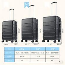 20/24/28 Inch 3-Piece Hard Shell Luggage Set, Lightweight Heavy-Duty ABS Material Expandable Rolling Suitcase With Double Silent Spinner Wheels, Durable Scratch-Resistant Travel Luggage For Business Trips, Weekend Getaways, Family Vacations & Student Travel - 黑色 - 查看 5
