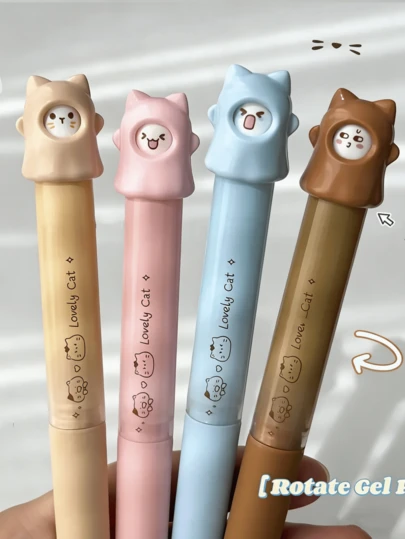 4 Stück kreative Katzen-Drehkugelschreiber, 0,5 mm schwarze Kugelschreiber, drehbares Muster Bürobedarf Kleine Geschenke, süße neutrale Stifte, modische Stifte für Damen, Schul-Schreibwaren, witziges Design, lebendige Schreibwaren, angenehmer Griff, Feinspitze, Multi-Muster Stifte, Drehkugelschreiber, Studentengeschenke, Schreibwaren-Enthusiasten