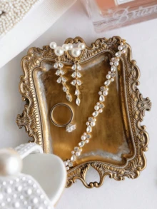 Khay đựng trang sức vàng cổ điển, đĩa đựng nhẫn kiểu mộc mạc, khay đựng bông tai và dây chuyền bằng đồng thau cổ, đĩa đựng trang sức nhỏ xinh, quà tặng trang trí nhà cửa, giá trưng bày trang sức mini, quà tặng cho phái nữ. - Nhiều màu - Xem 1