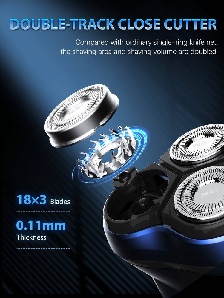 sejoy Electric Shaver, 3D Curved Blade Mesh, Cordless Washable Electric Shaver With Trimmer, Power Indicator Light, Fast Charging, Long-Lasting Use - Dusty Blue - View 4