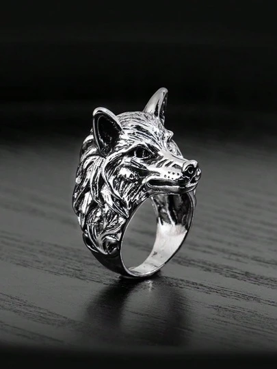 Vintage Wolf Head Ring, Animal Exaggerated Domineering Hip-Hop Personalized Open Ring, Love Hand Gesture Vintage Ring, European And American Skull Hand Combination Domineering Ring