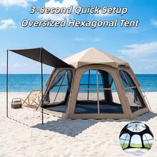 3-Second Quick Setup Hexagonal Tent With Storage Bag And Accessories Included,Lightweight Automatic Pop-Up Beach Camping Tent, Waterproof, Sun Proof Portable Foldable Shelter For Hiking Picnics Festivals & All Outdoor Activities - 中型帳篷 - 查看 1