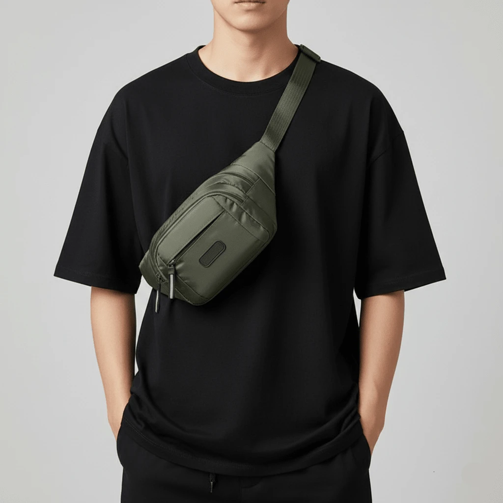 Men's Military Green Fanny Pack Shoulder Bag Unisex Waterproof Money Belt Streetwear Ondway Tactical - 軍綠色 - 查看 1