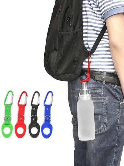 Bärbar silikonvattenflaskhållare med karbinhake och nyckelring, lämplig för kvinnor och män, silikonklämma för mineralvattenflaska, utomhussporter, camping, vandring, resor och dagligt bruk, resetillbehör och ryggsäckstillbehör för utomhusbruk