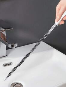 4pcs Drain Cleaning Tool Set (With Storage Hook), Includes Flexible Drain Snake And Brush, Effectively Removes Hair From Kitchen And Bathroom Sinks, Collects Hair And Cleans Pipes - White - View 2