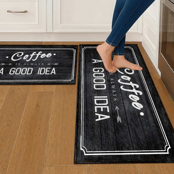 1pc Coffee Themed Printed Rug, Faux Wool Mat - Highly Absorbent, Easy To Clean, Suitable For Home Decor, Farmhouse, Entryway, Indoor, Room, Kitchen, Dining Room, Small Office/Home Office, Sink, Laundry Room, Doormat, Kitchen Mat, Non-Slip Mat