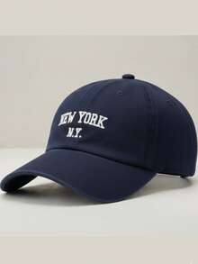 New York NY Premium Curved Brim Cap With Adjustable Strap, Men's, Women's, Casual, Unisex Polyester Embroidered Hat - 藏蓝色 - 查看 1
