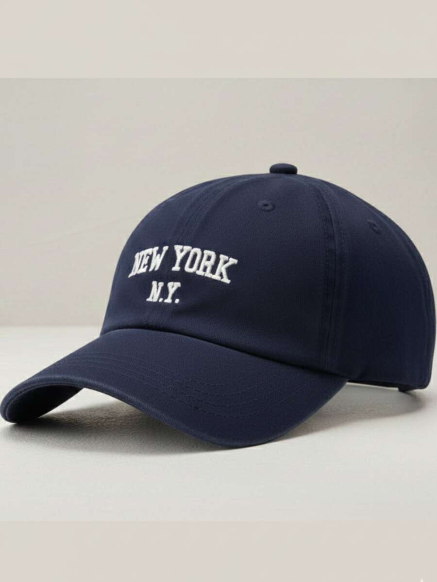 New York NY Premium Curved Brim Cap With Adjustable Strap, Men's, Women's, Casual, Unisex Polyester Embroidered Hat - 藏蓝色 - 查看 1