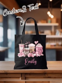 Customizable Shoulder Bag, Heart-Shaped Coffee Pattern Valentine's Day Handbag, A Gift Of Love. Customizable Shoulder Bag - Multicolor - View 7