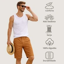 Men's Denim Bermuda Shorts, Twill Denim Shorts - 駝色 - 查看 4