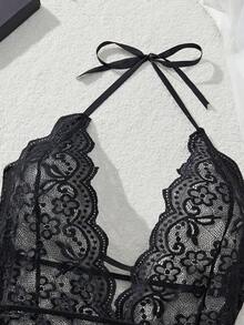 Princess-Style Lace Bodysuit With Skirt And Sexy Opening + Cleavage. - Hitam - View 5