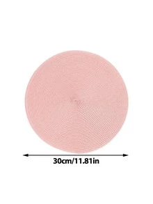 1pc Handmade Woven Pink PP Placemat, 4.72 Inch Round Woven Coaster, Decorative Mat, Best Seller, Available In Multiple Colors, Table Mat, Wrinkle-Resistant Placemat, Suitable For Birthday, Housewarming, Celebration, Holiday Party, Family Gathering And More Occasions. - Baby Pink - View 15