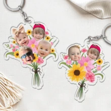 Personalized Gift For Mom And Grandma, Customized Children's Face Bouquet Keychain, Grandma Keychain Gift, Baby Face Keychain, Perfect Family Gift, New Year Gift - Multicolor - View 4