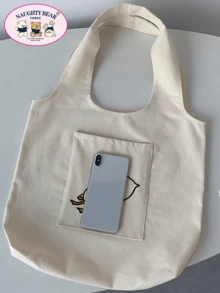 Fashionable And Versatile Duck Printed Women's Tote Bag,School Bag,Large Capacity,Portable,For Teen Girls Women College Students,White-Collar Workers,Perfect For Work,Back To School,Middle School,High School,College,Vacation, Literary School Bag & Bookbag For Women Or Students, Perfect For Books, Shopping, Back To School And More - Beige - View 6