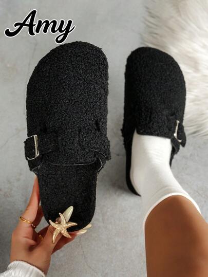 Pantuflas de mujer de unicolor casual de ante con cierre deslizante, disponibles en versiones forradas térmicas y sin forro polar