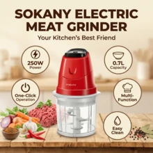 Máy xay thực phẩm mini SOKANY06009 0.7L - Máy xay thịt điện, lưỡi dao bằng thép không gỉ, hai tốc độ, thích hợp để xay thịt/rau củ/thức ăn cho trẻ em, trộn nước sốt, thiết bị nhà bếp nhỏ gọn dùng trong gia đình và ký túc xá. - Đỏ - Xem 2