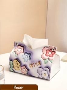 1pc Luxury Rose Oil Painting Tissue Box, Creative Desktop/Car Tissue Paper Holder For Living Room - Multicolor - View 10