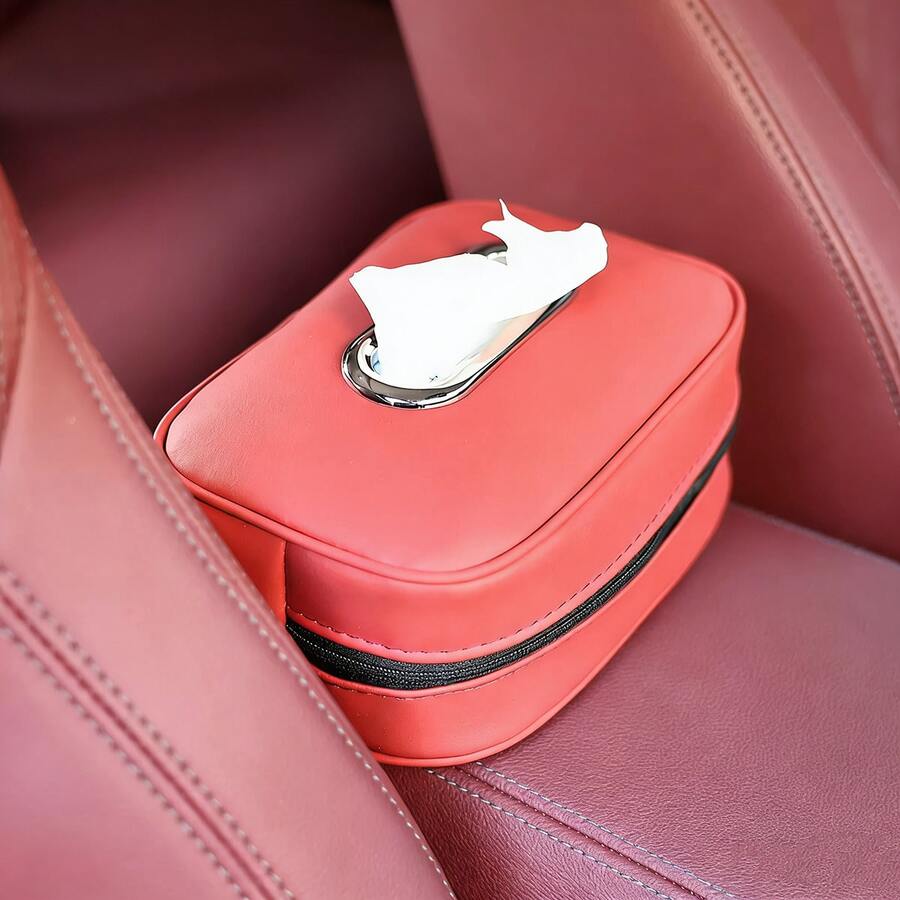 汽车座椅靠背悬挂式纸巾盒，多功能收纳袋，遮阳板纸巾架，男女通用便携式（黑色、红色、米色、灰色） - A - 查看 1