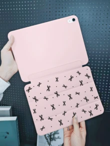 1个蝴蝶结图案扁平保护套，适用于10.2英寸、Pro 11英寸（2021/2020/第十代）、Mini 4/5/6、Galaxy Tab A8 10.5英寸（2022），带笔槽，防摔，平板电脑支架保护套（粉色） - 粉色 - 查看 4