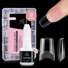Nail Tips Kit Etch-X, Square Medium, 288Pcs 12 Sizes, With 10mL Nail Glue, Nail Supplies Nail Stuff Nail Stuff Nail Tech Supplies Pre-Etched Half Matte Half Cover Soft Acrylic False Nail Kit For Home DIY Salon Art Fall Press On Nail Extension - Medium Square - 查看 1