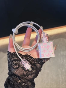 可爱粉色蝴蝶结设计充电线保护套，兼容20W苹果充电器，简约苹果充电器保护壳，适用于20W 15/16 Pro Max充电线，防刮耐磨，适用于13/14 Plus/17/16 PROMAX