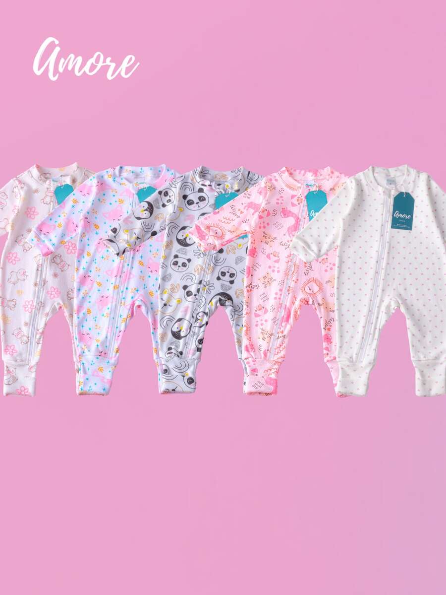 Set Of 4 Assorted Printed Jumpsuits With Footies - Sundine Girl - 彩色 - 查看 1