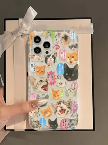 1个可爱猫头图案极简气囊防震TPU手机壳，兼容苹果17、16、15、14、13、12、11 Pro Max、Air和Series系列 - 彩色 - 查看 2