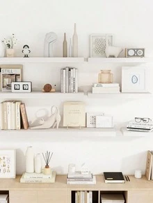1pc (With Accessories) Partition Wall Shelf, Drill-Free Wall-Mounted Floating Shelf, Wall Decor For Bedroom, Study, Living Room, Bathroom, Kitchen, Storage Rack, Bookshelf - Multicolor - View 8