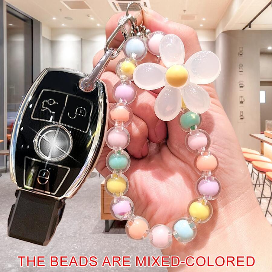 Flower Beaded Keychain, Keyring, Soft TPU Key Cover, Fit For Mercedes-Benz A, C, E, S, G, CLA, CLS, GLA, GLB, GLC, GLE, GLS, Car Key Fob, Gift - A - View 1