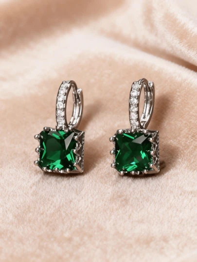 Ramadan Vibe Deep Blue Square Zirconia Earrings - Middle Eastern Style Sparkly Drop Earrings For Festive Outfits