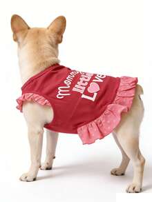 Glitter Ruffle Hem Pet Dress "OMG I'M TOO CUTE" Letter Print Dog Tank Dress, Sweet Summer Outfit For Small Dogs