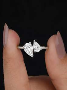 1ct-1.25ct Luxury Elegant Water Drop Square Cut Moissanite Ring, S925 Sterling Silver Romantic Engagement Ring, Promise Ring, Anniversary Ring, Women's Jewelry Gift, Christmas Gift - Double Teardrop Moissanite Ring - View 4