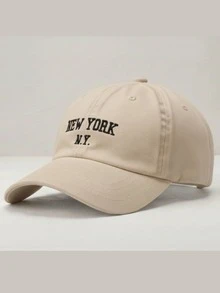 New York NY Premium Curved Brim Cap With Adjustable Strap, Men's, Women's, Casual, Unisex Polyester Embroidered Hat - 米色 - 查看 1
