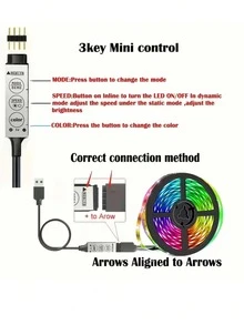 1m/40m LED Strip Lights, 3-Key Controller RGB Decorative Lighting, USB Powered For TV Backlight, Home Decor, Living Room, Bedroom, Party, Halloween, Christmas, Birthday Gift - 亮光 - 查看 9