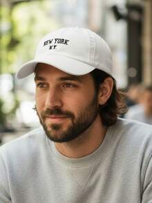 New York NY Premium Curved Brim Cap With Adjustable Strap, Men's, Women's, Casual, Unisex Polyester Embroidered Hat - trắng - Xem 4