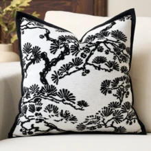 1 Stück Luxus Dekorative Kissenbezug, Chenille Textur Grüne Pflanze Abstrakt Blatt Quadratisch Sofa Kissenbezug, Geeignet für Sofa, Wohnzimmer, Schlafzimmer, Bauernhaus, auch als Geschenk, Ganzjährig - Schwarz und Weiss - Übersicht 14