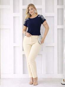 VISCOLYCRA BLOUSE WITH STRASS ON THE SHOULDER - Navy Blue - View 3