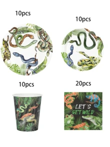 Bộ đồ trang trí tiệc chủ đề rắn (10 món/50 món/80 món), đồ dùng sinh nhật chủ đề bò sát, đĩa giấy, cốc, khăn ăn, bộ đồ ăn cho bữa tiệc sinh nhật chủ đề rắn, rừng rậm, đầm lầy, cắm trại, hoang dã. - Nhiều màu - Xem 7