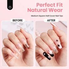 Nail Tips Kit Etch-X, Square Medium, 288Pcs 12 Sizes, With 10mL Nail Glue, Nail Supplies Nail Stuff Nail Stuff Nail Tech Supplies Pre-Etched Half Matte Half Cover Soft Acrylic False Nail Kit For Home DIY Salon Art Fall Press On Nail Extension - Medium Square - 查看 2