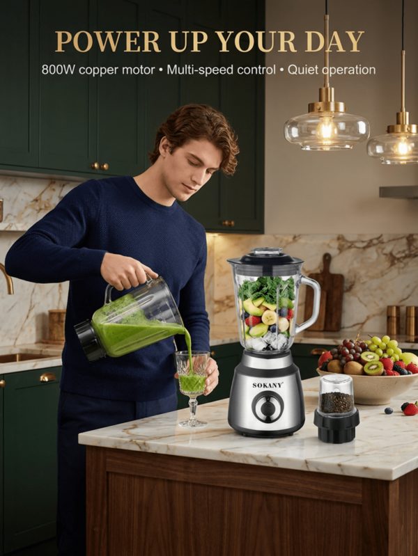 SOKANY Mélangeur et broyeur électrique haute puissance - Base moteur puissante, conception compacte, convient pour faire des smoothies, jus, cafés et milkshakes - Lames faciles à nettoyer - Parfait pour la cuisine à la maison, le café et le bureau - Ustensile de cuisine , appareil électroménager fiable, batterie de cuisine polyvalente, idéal pour les passionnés de santé.